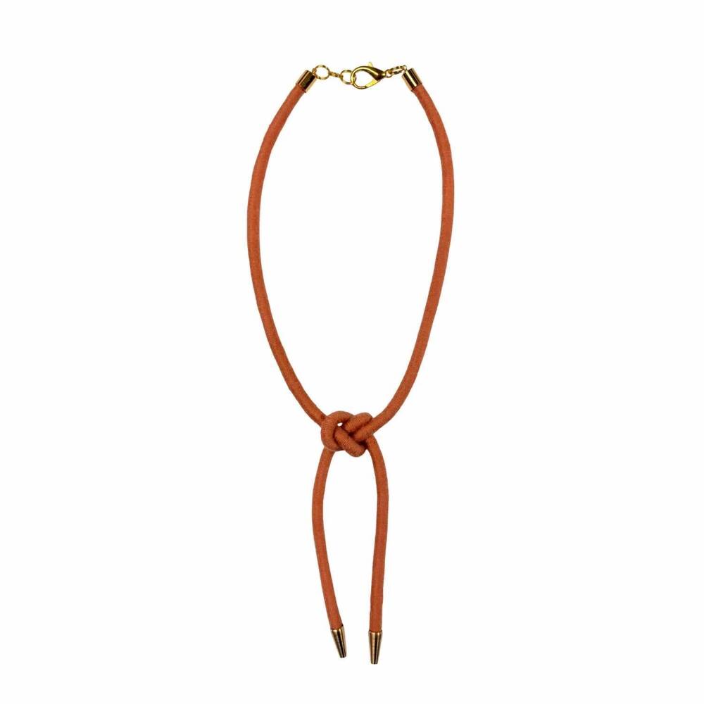 NEW SASHA women's tallulah shoelace square knot bolo necklace in latte cotton